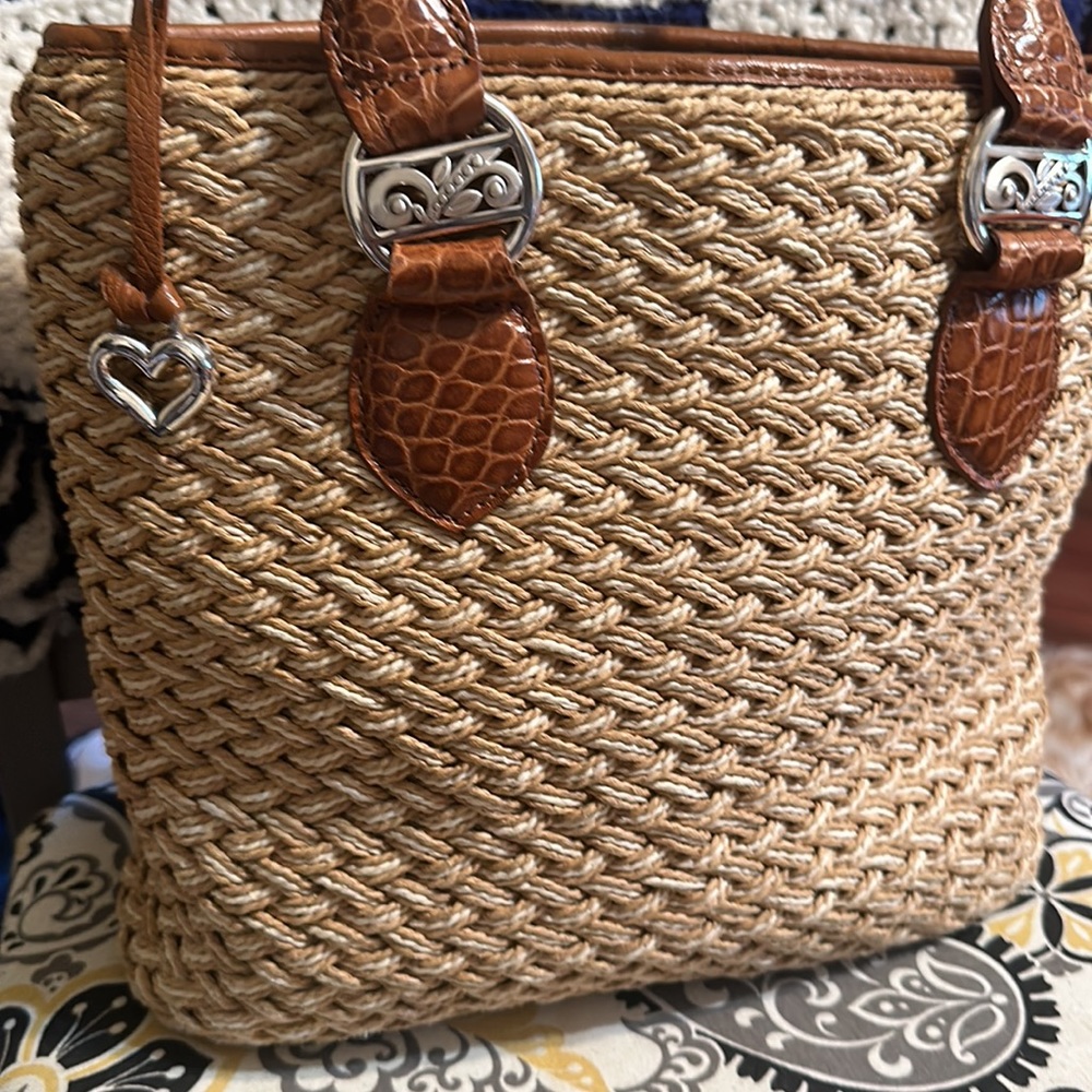 Brighton Woven Straw Shoulder Bag with Brown Leather Trim - Picture 2 of 14